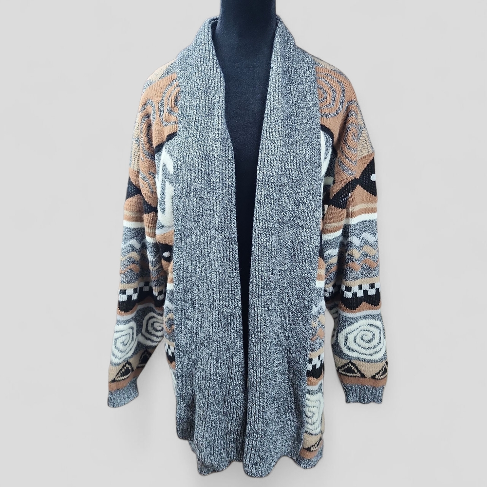 JJ BROWNE | Vintage Cozy Gray Brown Women's Aztec Tribal‎ Cardigan Sweater | L
